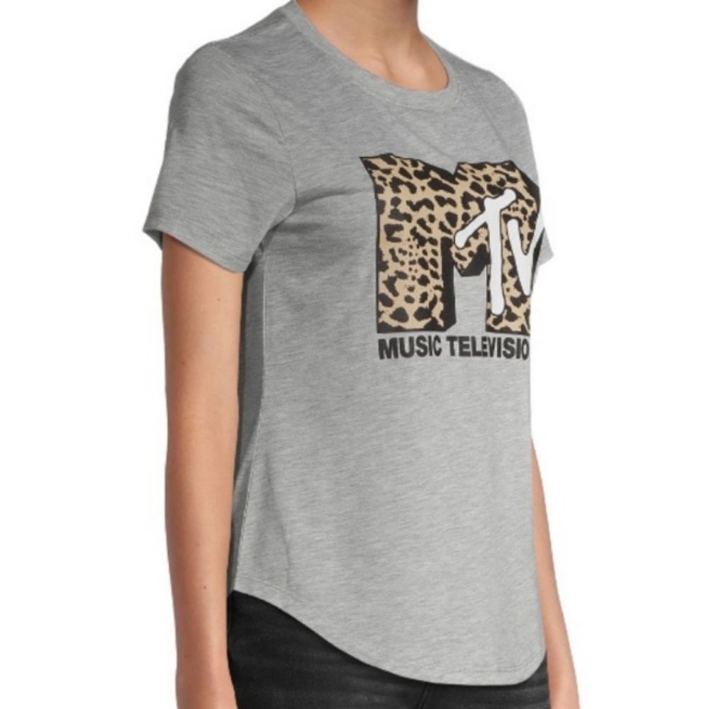 MTV Tee Shirt Retro Vintage Look Animal Print Logo Gray size XS